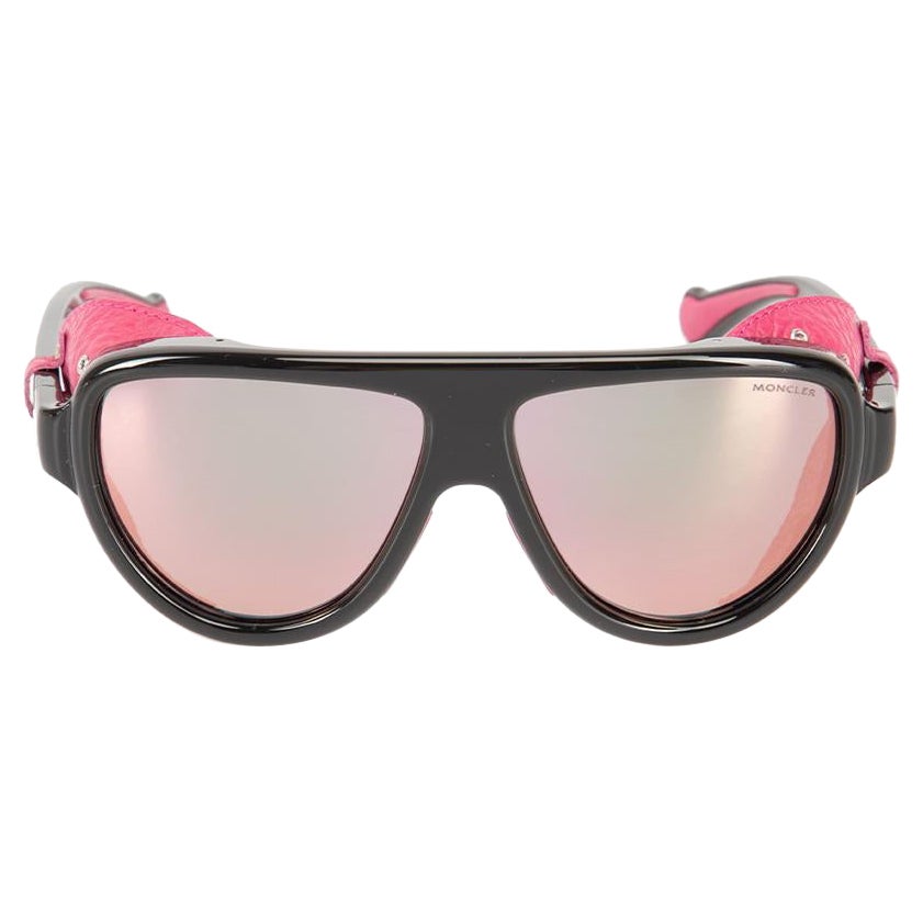 Moncler Black 
Pink Leather Trim Shield Sunglasses