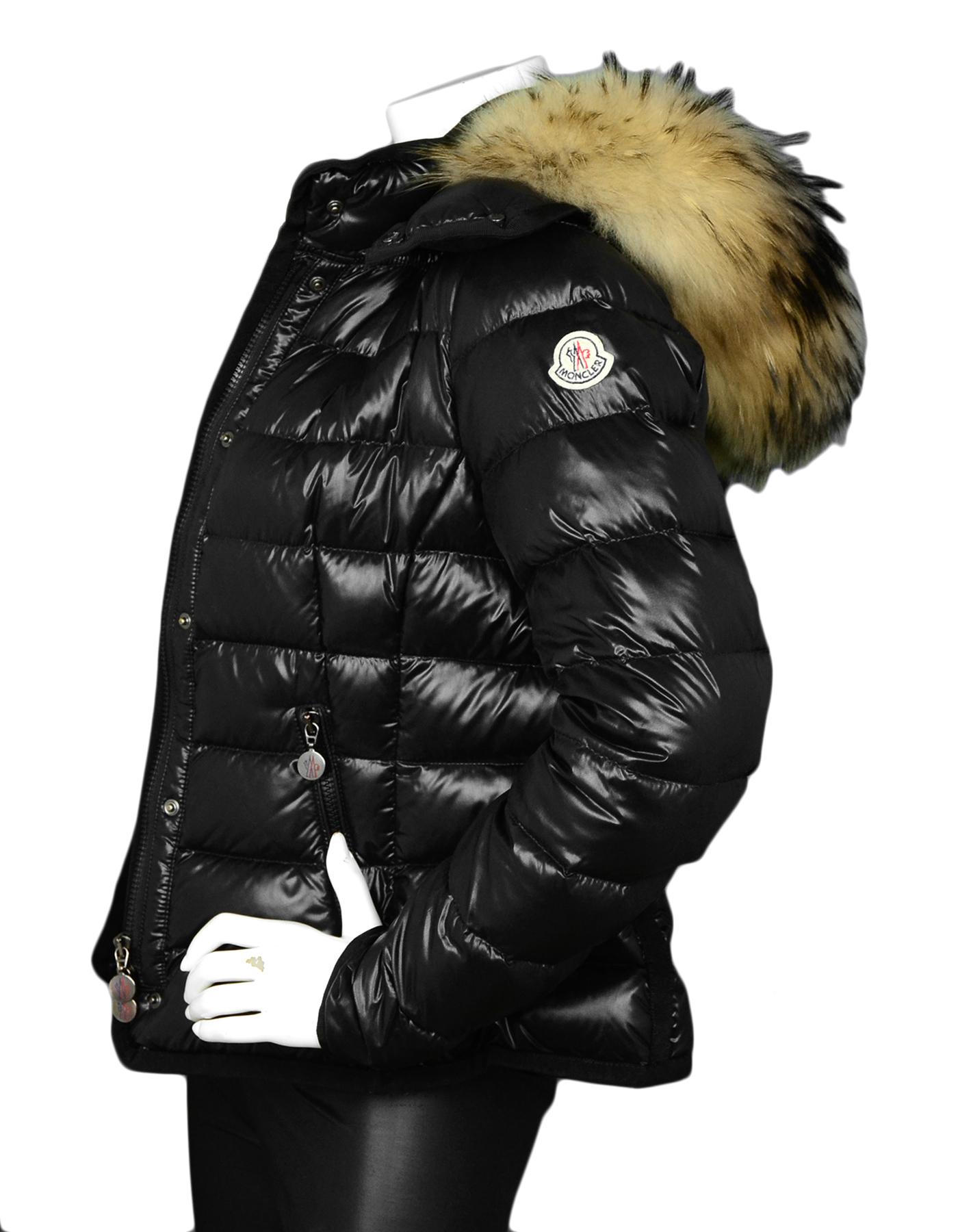 moncler shiny black jacket with fur hood