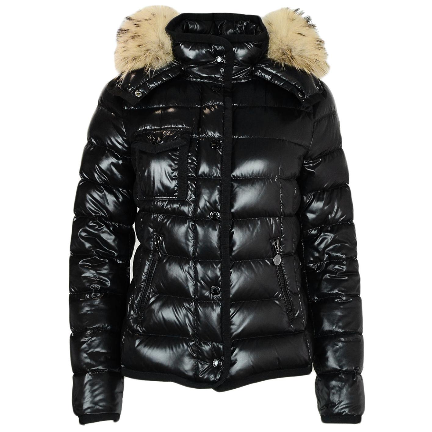 Moncler Black Quilted Armoise Down Jacket w/ Racoon Fur Hood sz 1 rt $1, 850
