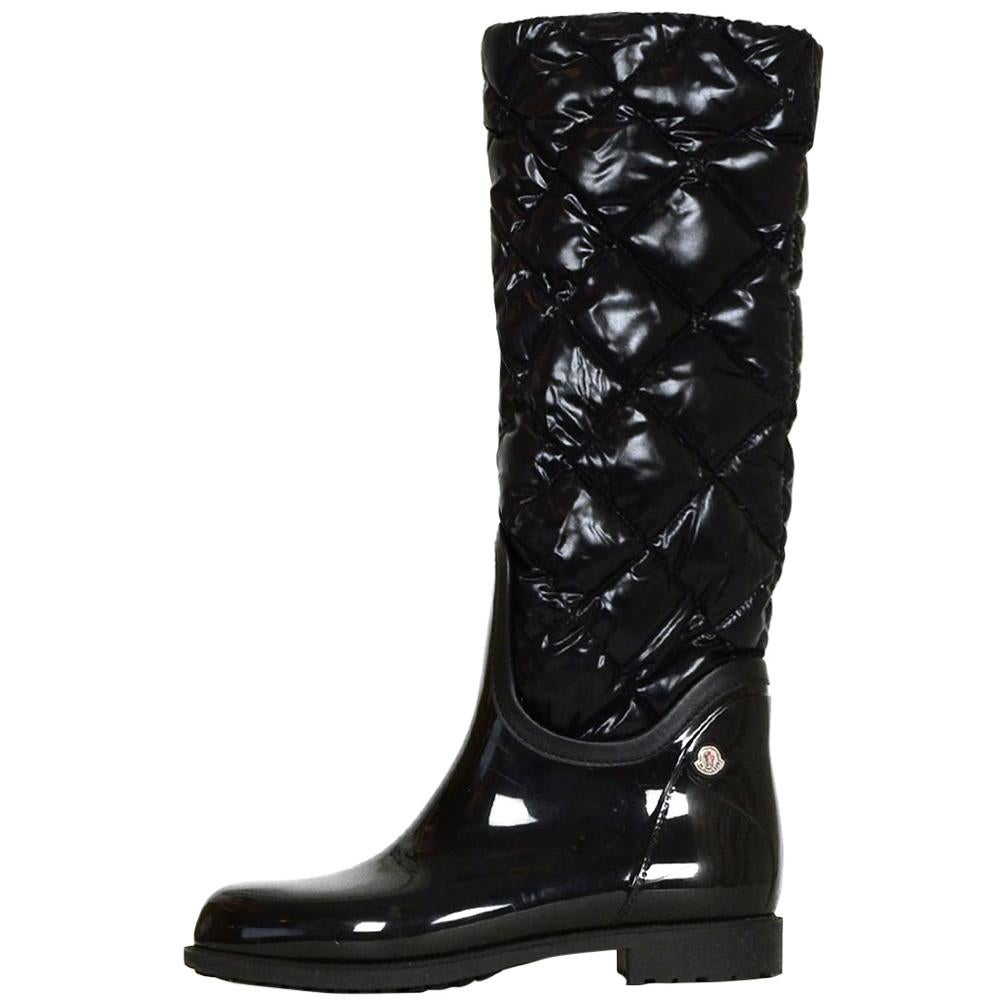 Moncler Black Rubber Rain Boots with Detachable Quilted Down sz 36