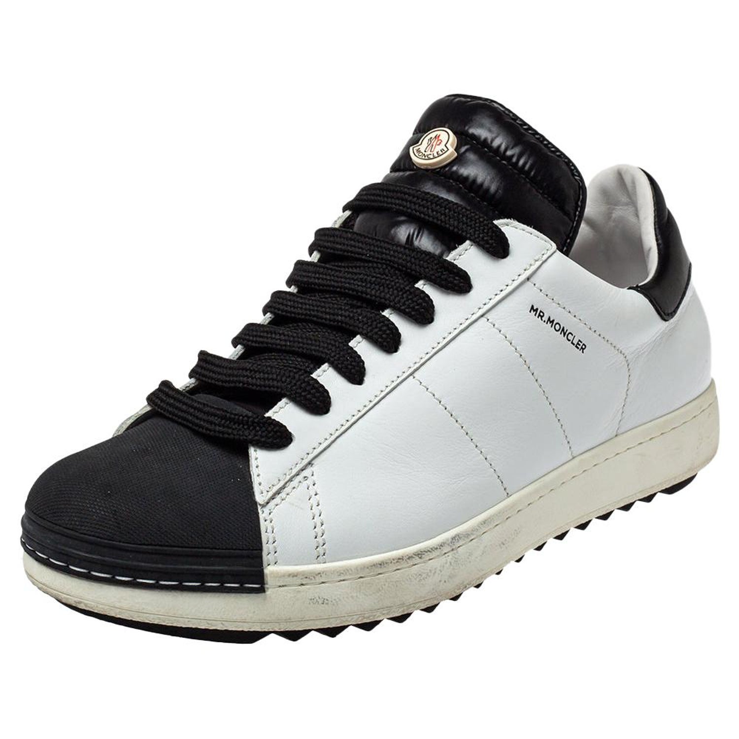 Moncler Black/White Leather Low Top Sneakers Size 42 at 1stDibs