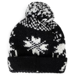 MONCLER black white wool POMPOM BEANIE Hat One Size