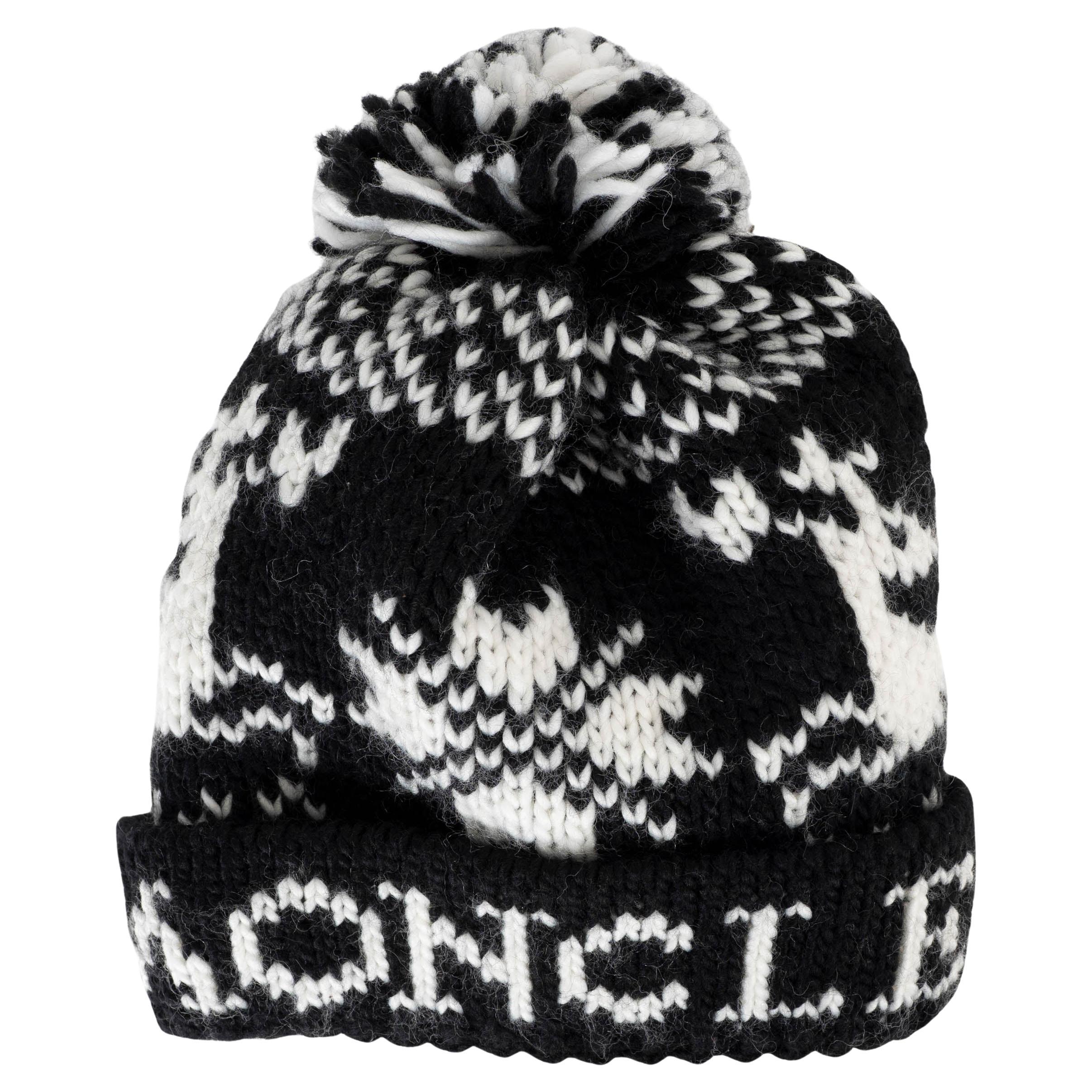 MONCLER black white wool POMPOM BEANIE Hat One Size en vente