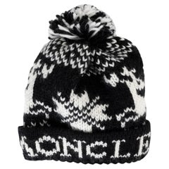 MONCLER black white wool POMPOM BEANIE Hat One Size