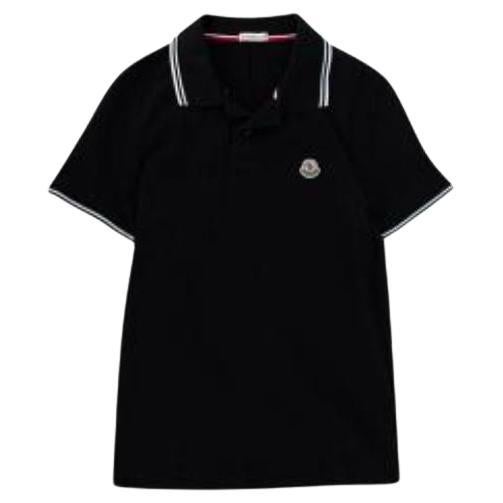 Moncler Black with White Striped Polo Shirt For Sale