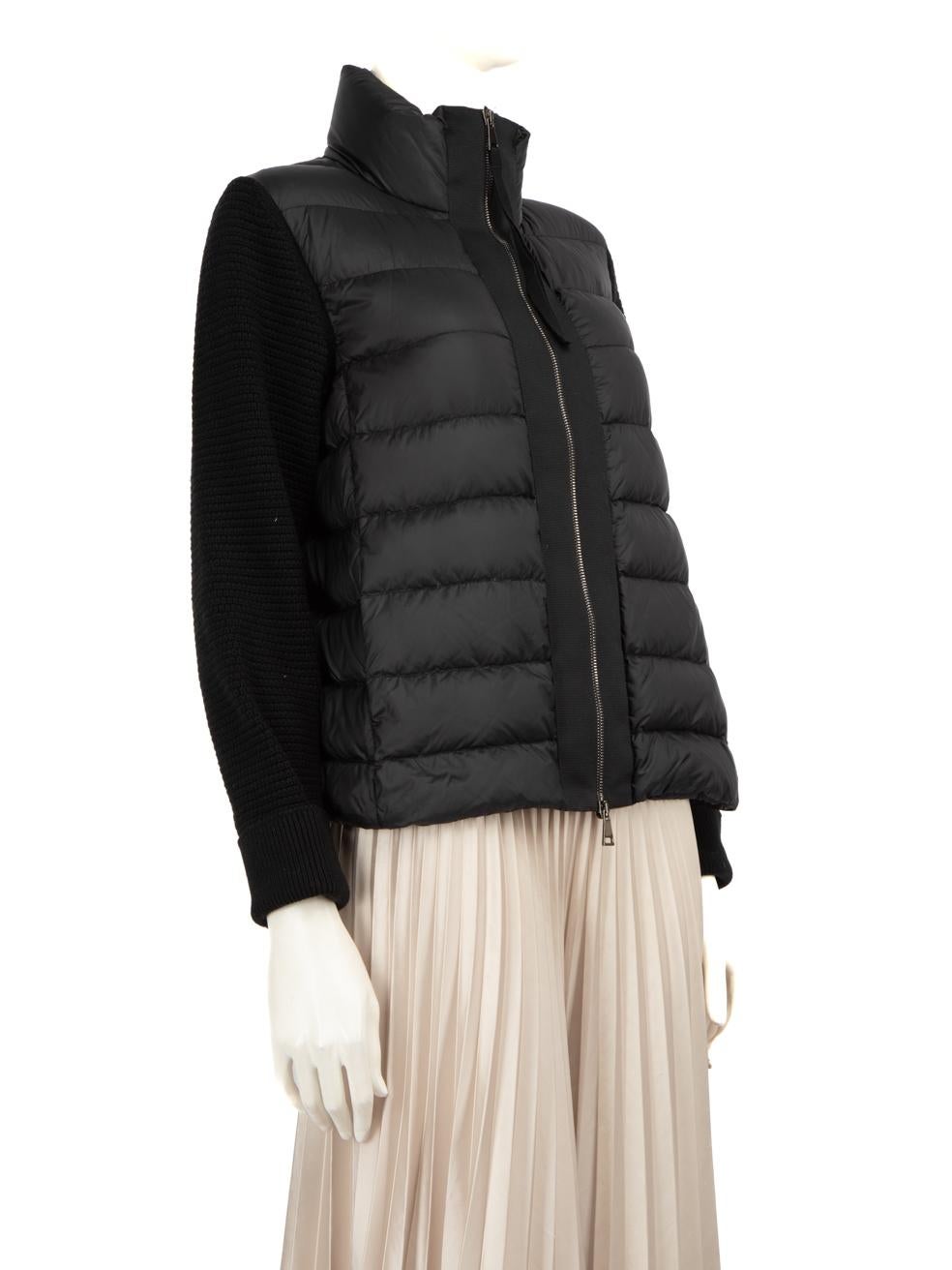 CONDITION is Very good. Minimal wear to the jacket is evident, there is discolouration on the internal cuffs of this used Moncler designer resale item.
  
  
  
  Details
  
  
  Black
  
  Synthetic
  
  Jacket
  
  Long sleeves
  
  Knitted
