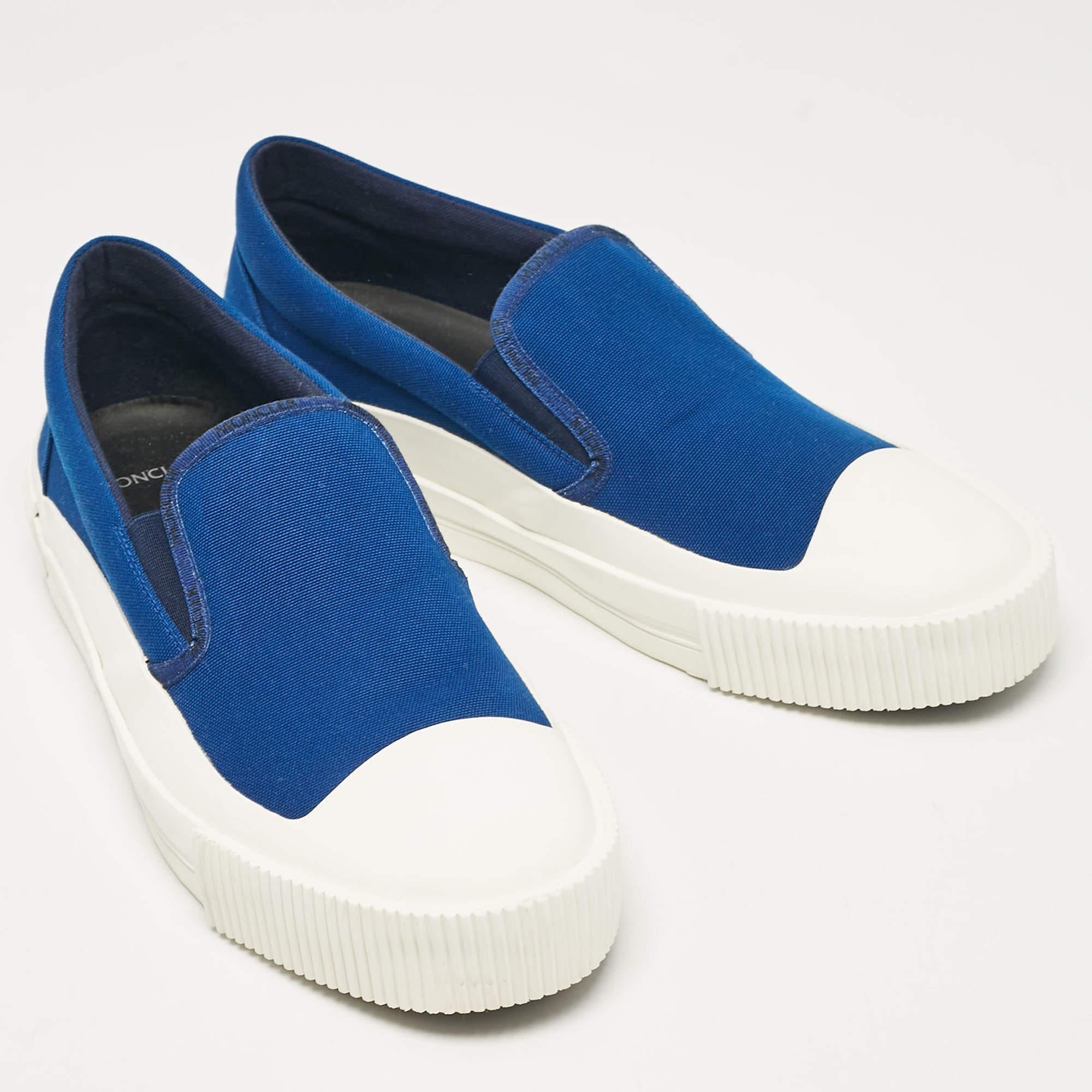 Moncler Blue Denim Petit Leave No Trace Slip On Sneakers Size 45 In New Condition For Sale In Dubai, Al Qouz 2