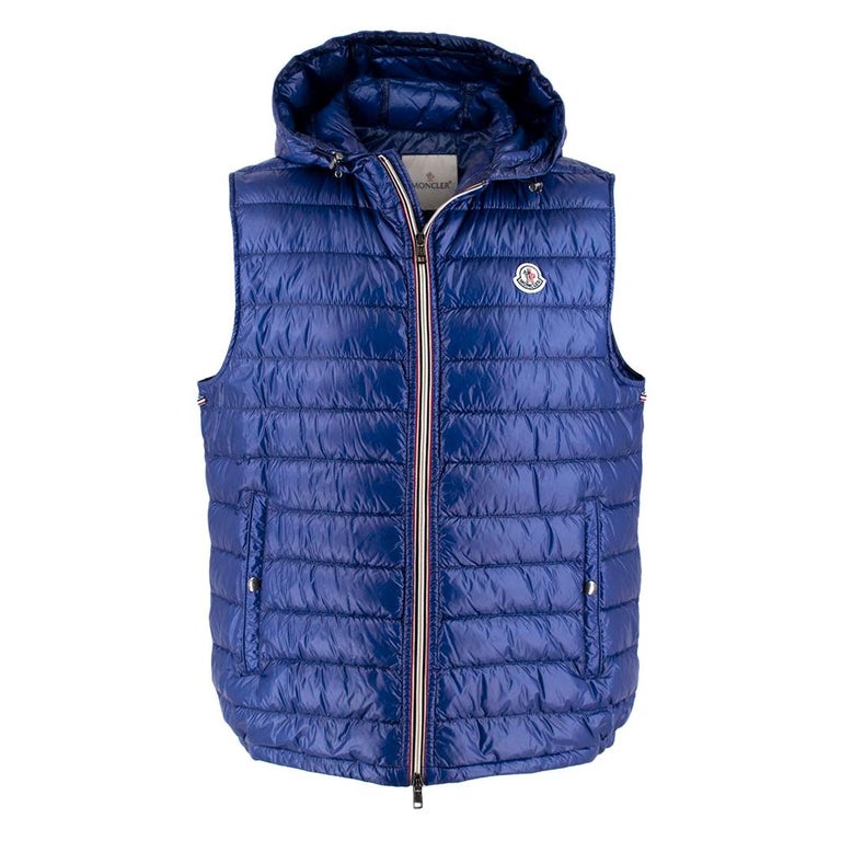 Moncler Blue Nylon Gien Quilted Down Gilet w/ Hood - Size XXXL - Size 6 at  1stDibs