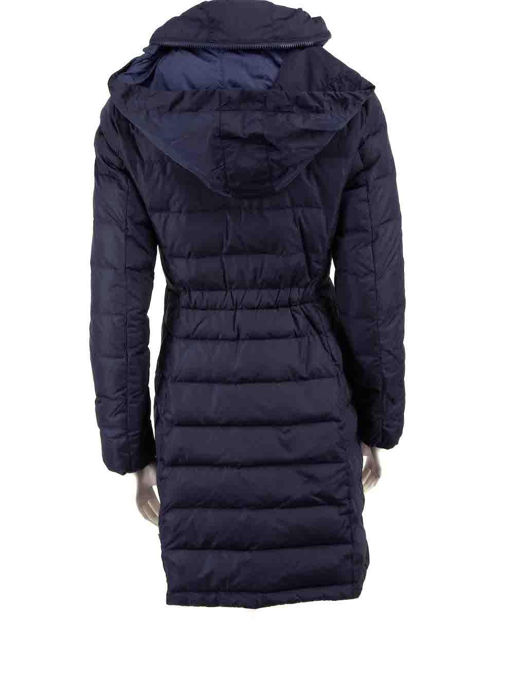 Moncler Blue Padded Mid-Length Down Coat Size XS In Good Condition For Sale In London, GB