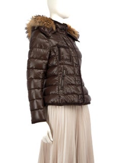 Moncler Brown Waschbär Pelz Trim Puffer Jacke Größe M