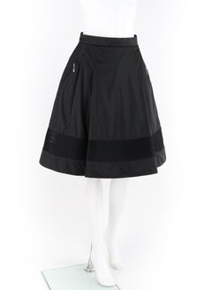 MONCLER c.2009 Nylon Black Mesh Stripe Zip Pocket Pleated Knee Length Skirt