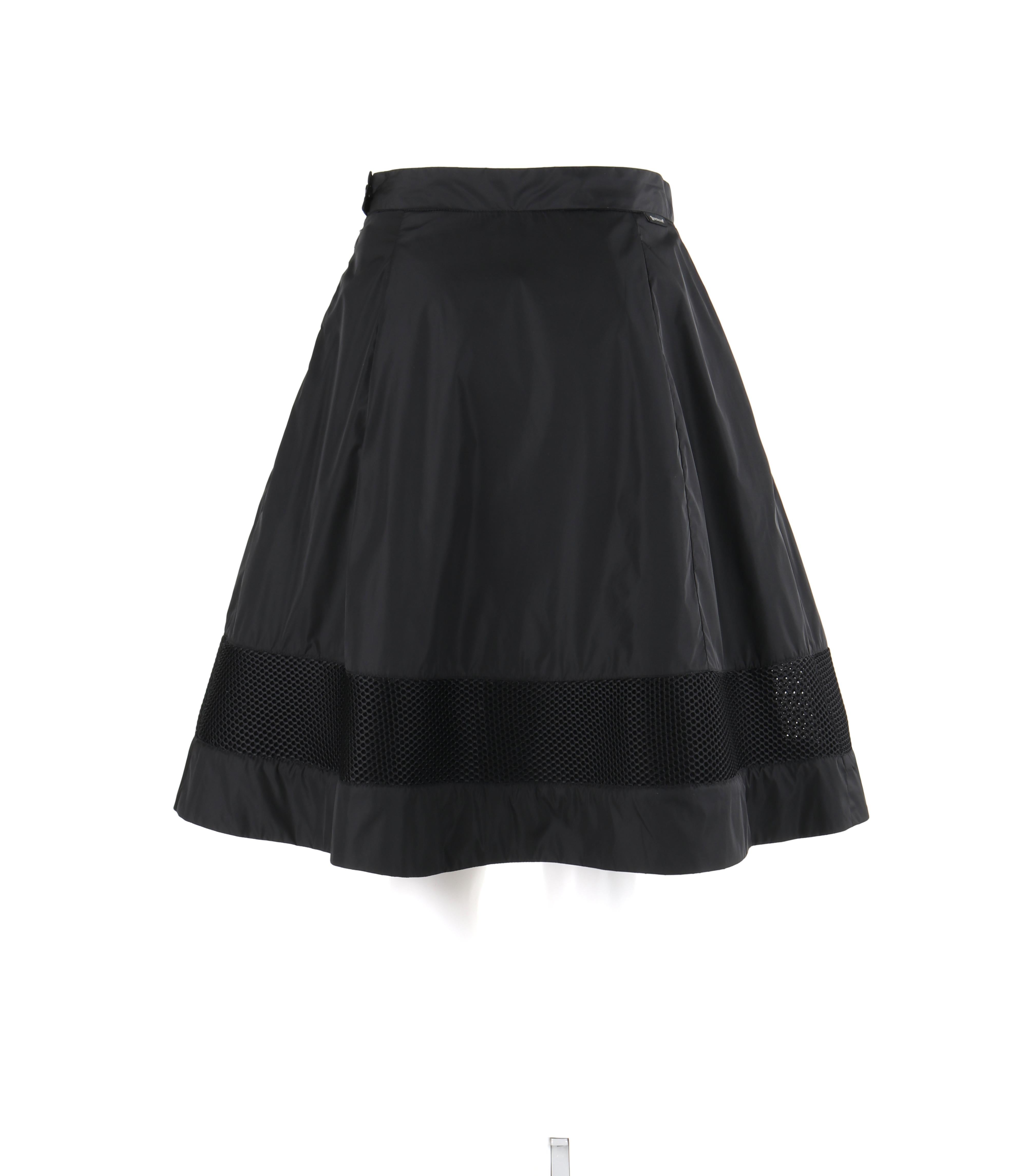 Women's MONCLER c.2009 Nylon Black Mesh Stripe Zip Pocket Pleated Knee Length Skirt For Sale