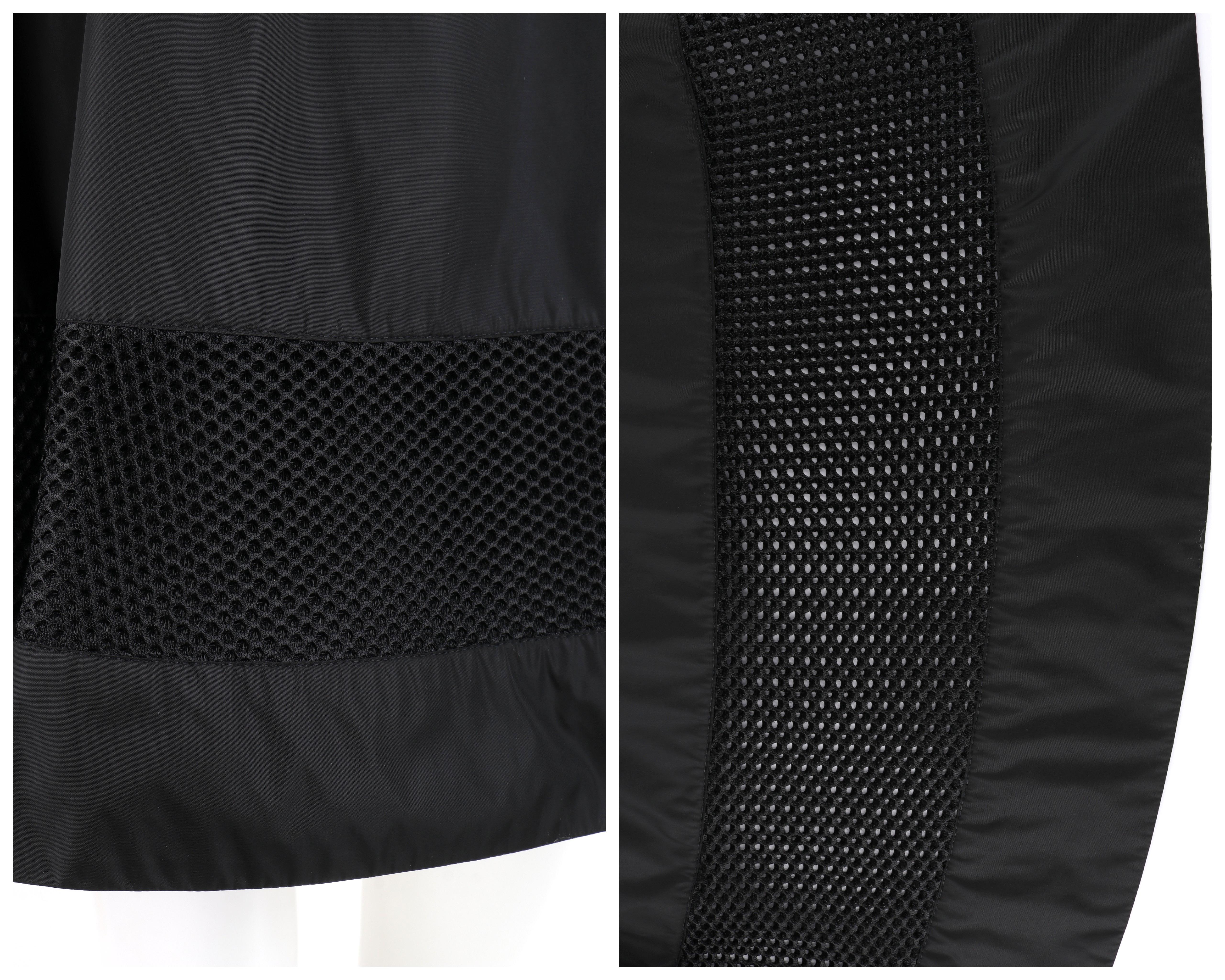 MONCLER c.2009 Nylon Black Mesh Stripe Zip Pocket Pleated Knee Length Skirt For Sale 3