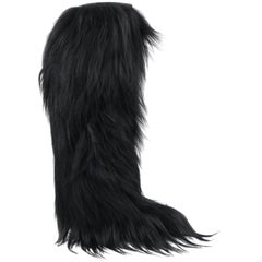 MONCLER c.2013 Black Goat Long Fur Over The Knee Winter Post-Ski Apres Boots