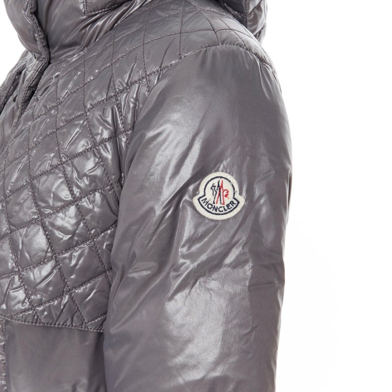 MONCLER Carson grey quilted genuine goose down feather padded puffer coat  Sz 2 M For Sale at 1stDibs