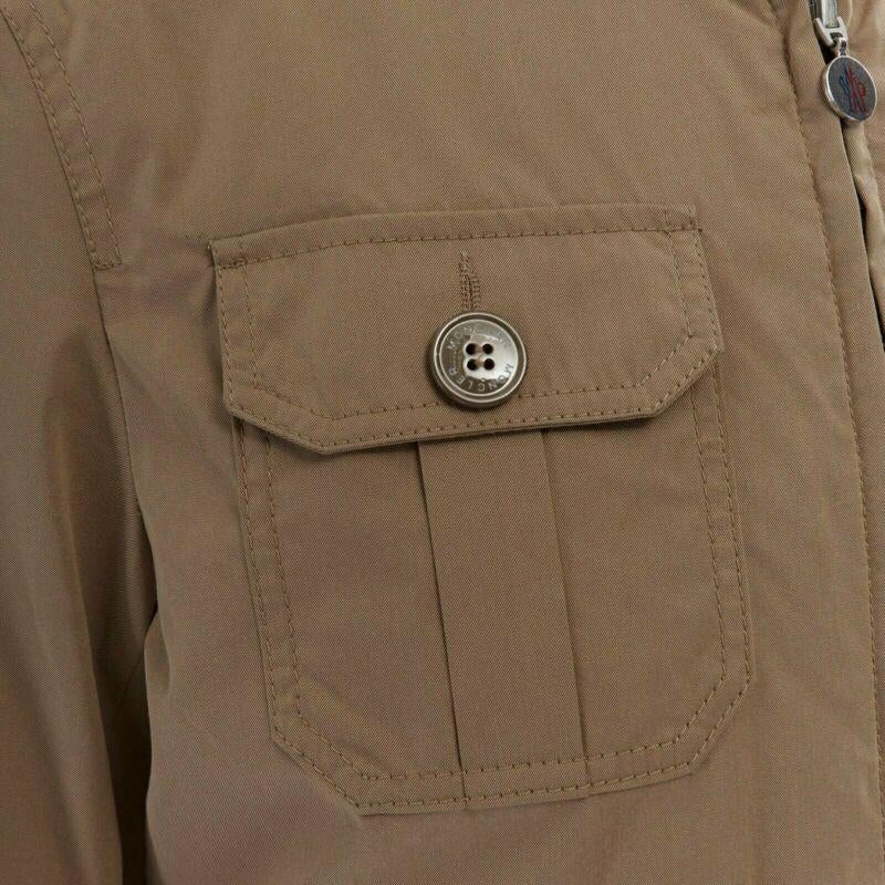 MONCLER Colisee, giacca da campo reversibile in cotone beige con tasca a patta e foderata in nylon rosso in vendita 5