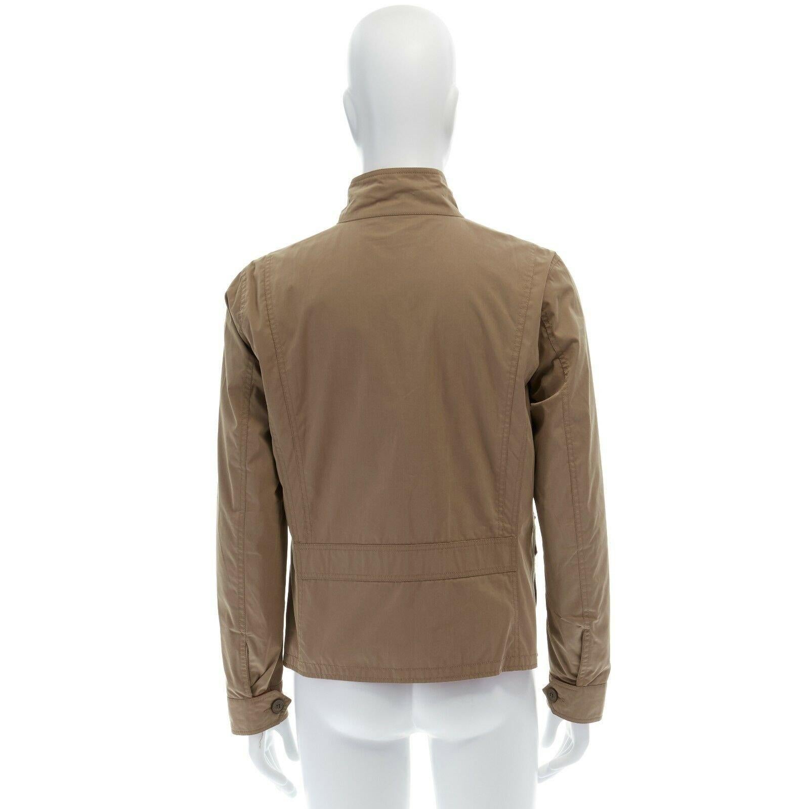 Brown MONCLER Colisee beige cotton flap pocket red nylon lined reversible field jacket