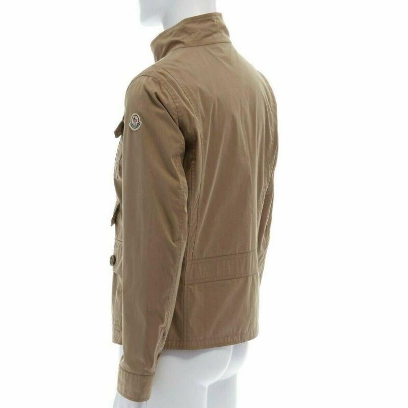 MONCLER Colisee, giacca da campo reversibile in cotone beige con tasca a patta e foderata in nylon rosso in vendita 3