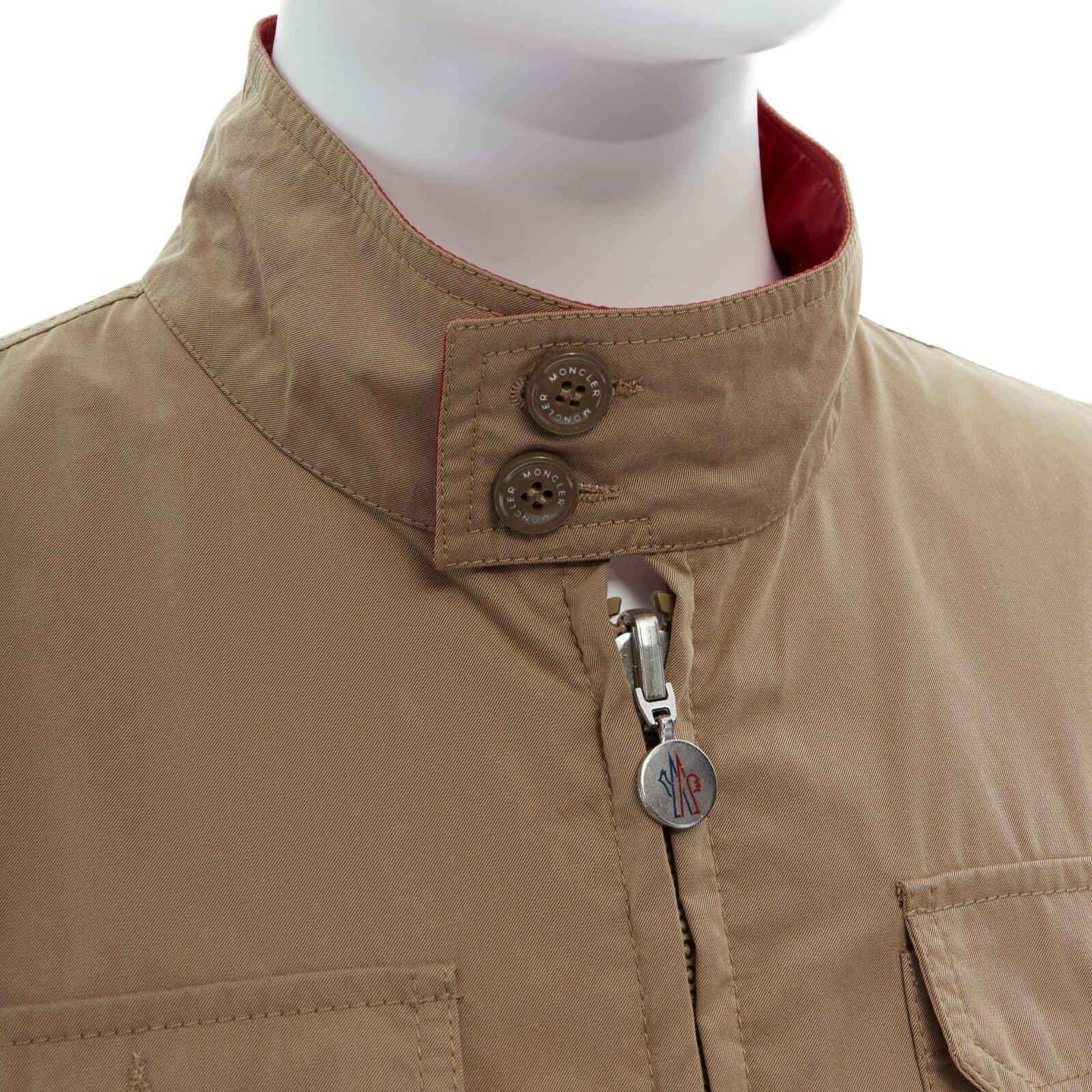 MONCLER Colisee beige cotton flap pocket red nylon lined reversible field jacket 1