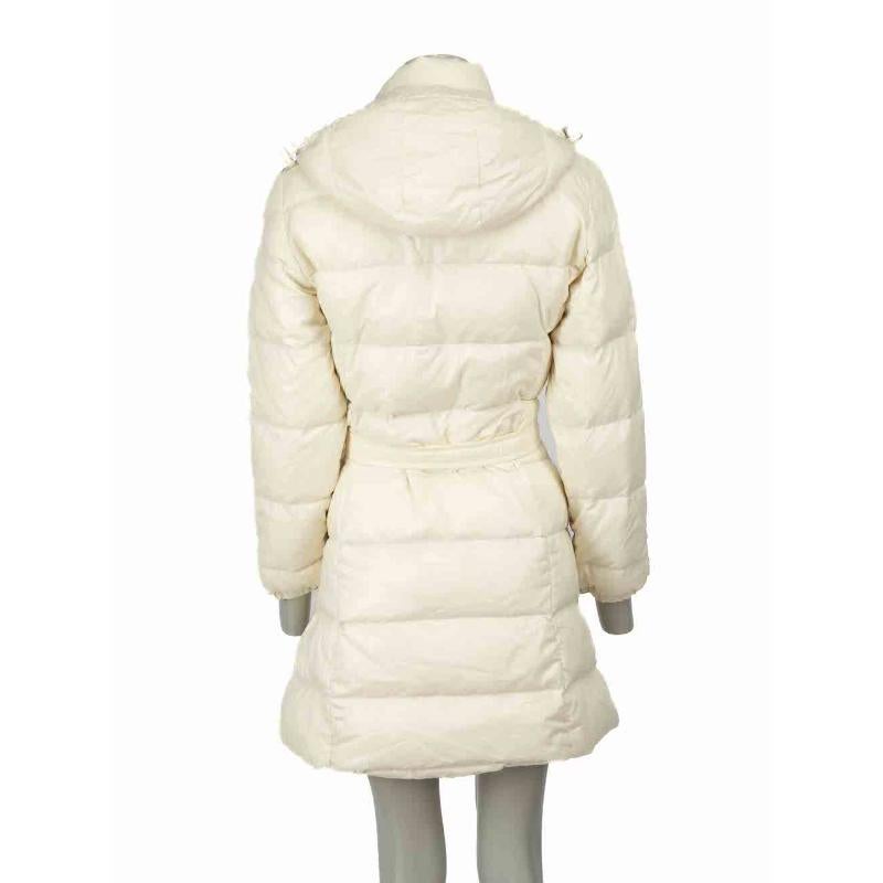 Moncler Cream Hooded Mid Length Puffer Jacket Size L In Good Condition For Sale In London, GB