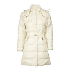 Moncler Cream Hooded Mid Length Puffer Jacket Size L