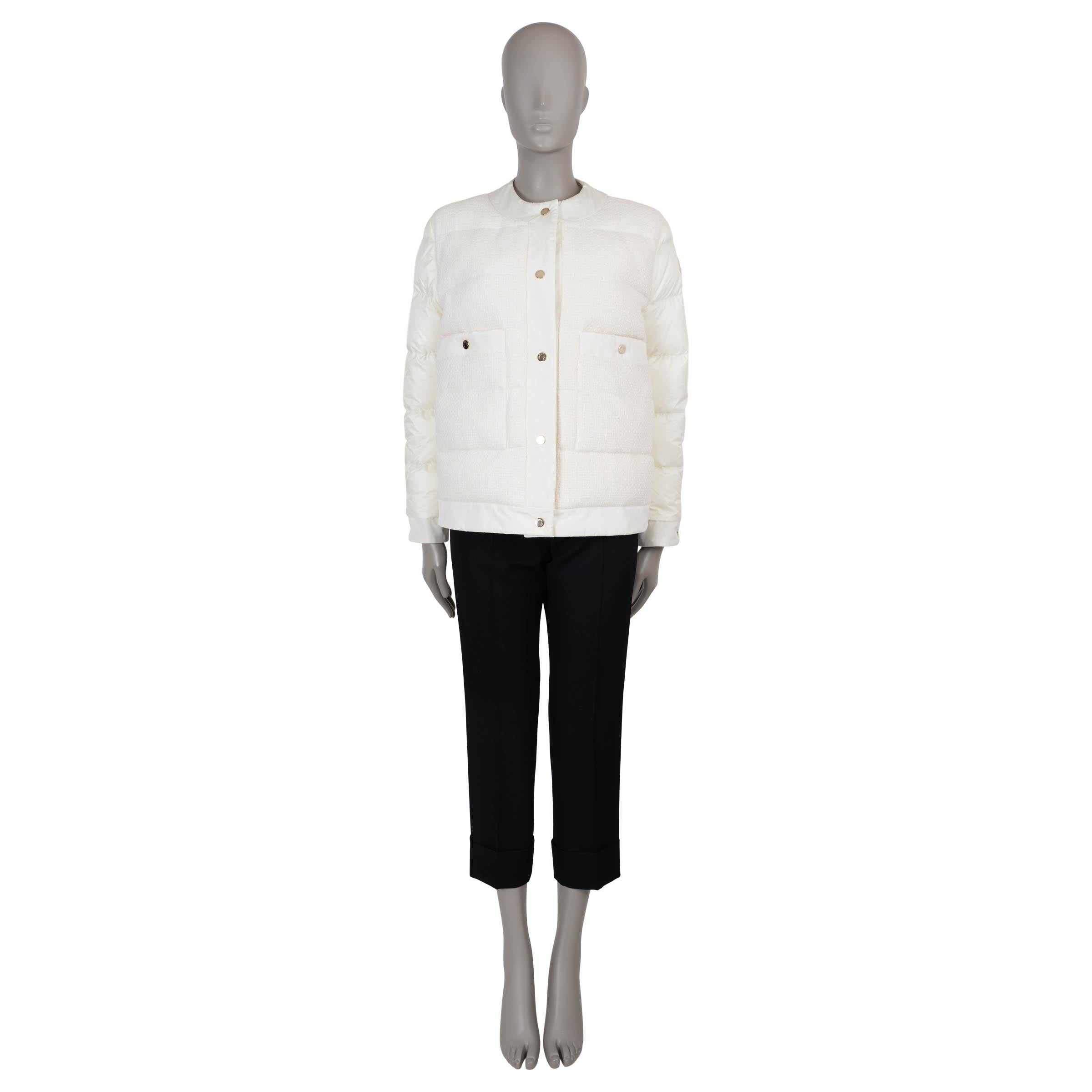 MONCLER cream nylon MIRIAM QUILTED TWEED Puffer Jacket 3 L In Excellent Condition In Zürich, CH