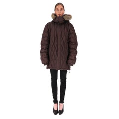Moncler Diamond Stich Goose Down Coat With Fur Trim Hood