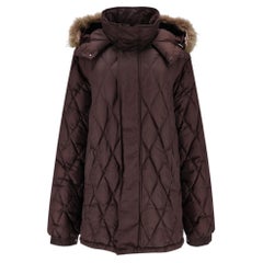 Moncler Diamond Stich Goose Down Coat With Fur Trim Hood