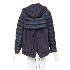 MONCLER Dorothee Guibbotto navy nylon ruffle trim hooded jacket Sz2 M