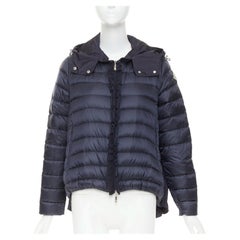 MONCLER Dorothee Guibbotto navy nylon ruffle trim hooded jacket Sz2 M