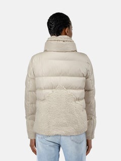 Moncler Ecru Embroidered Panel Puffer Coat Size S