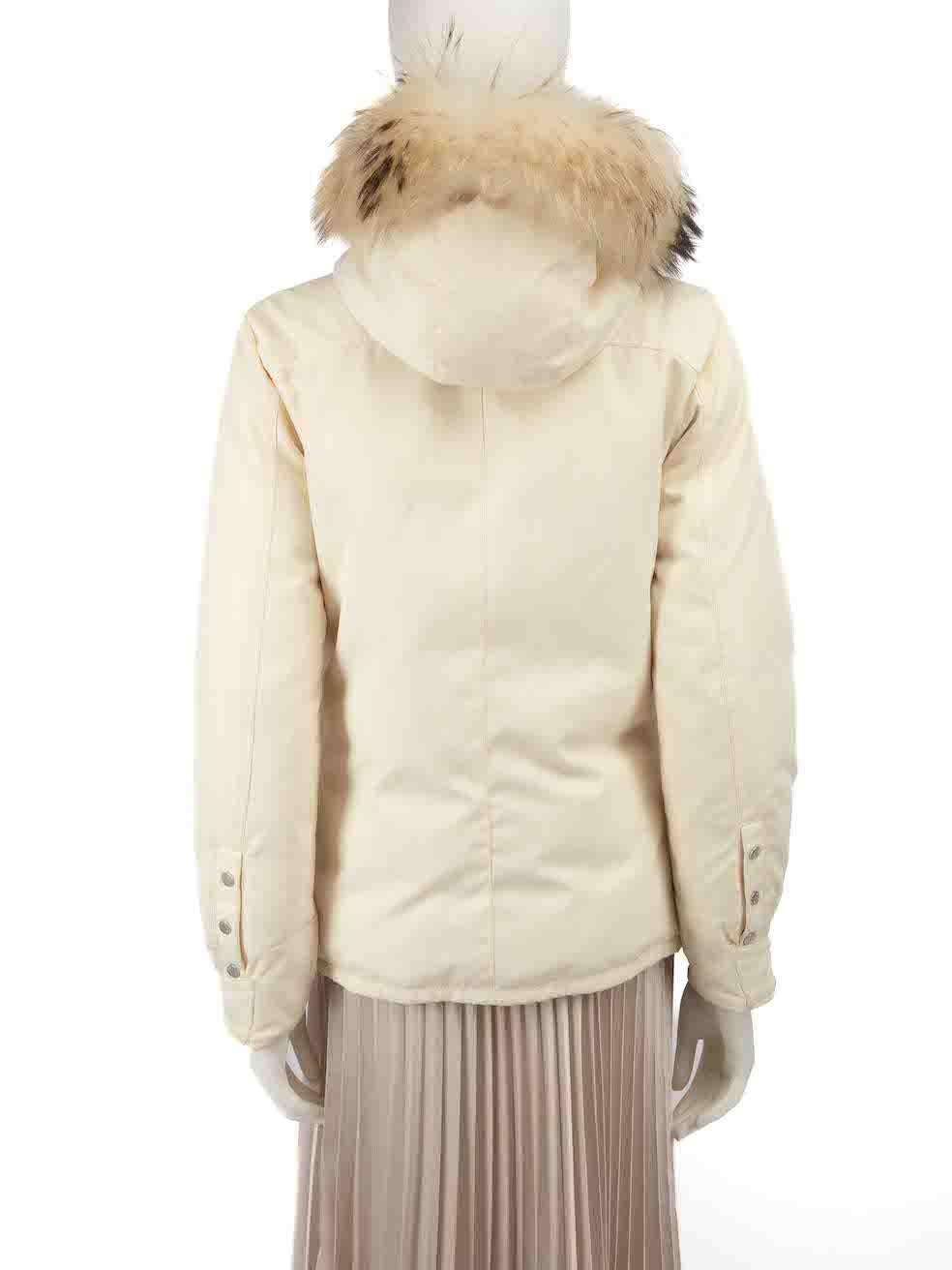 Moncler Ecru Fur Trimmed Padded Coat Size S In Good Condition For Sale In London, GB