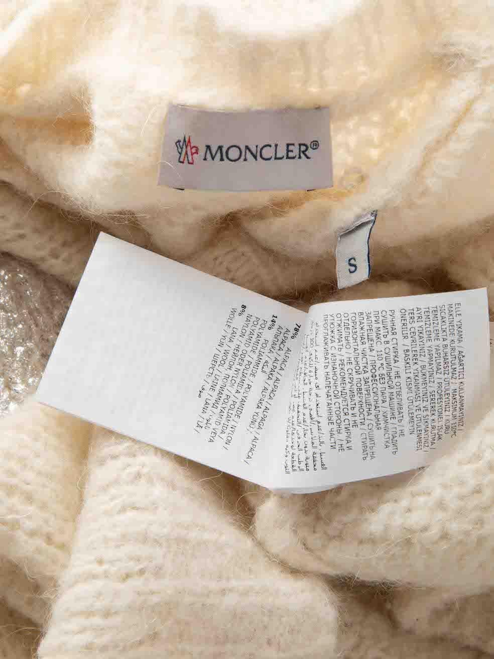 Women's Moncler Ecru Wool Foil Detail Short Sleeve Jumper Size L For Sale