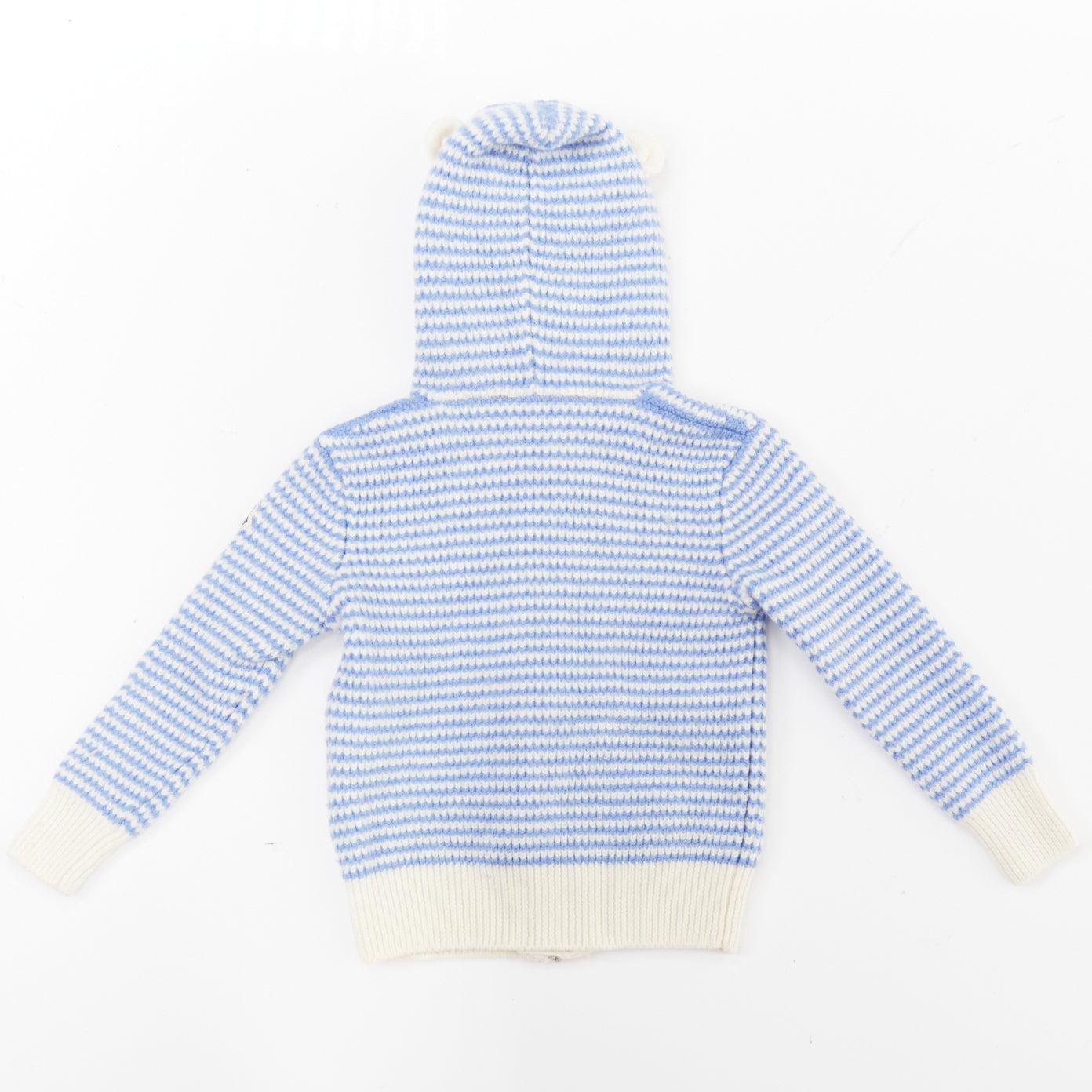 Moncler Enfant Kids Striped Knit Virgin Wool Hooded Ear Cardigan Sweater 3y View 2