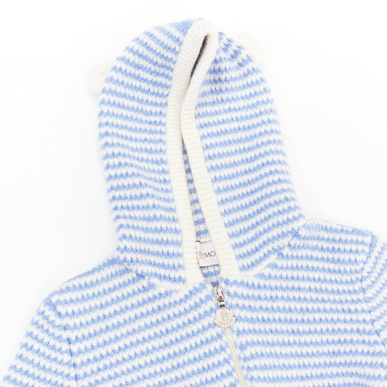 Moncler Enfant Kids Striped Knit Virgin Wool Hooded Ear Cardigan Sweater 3y View 3