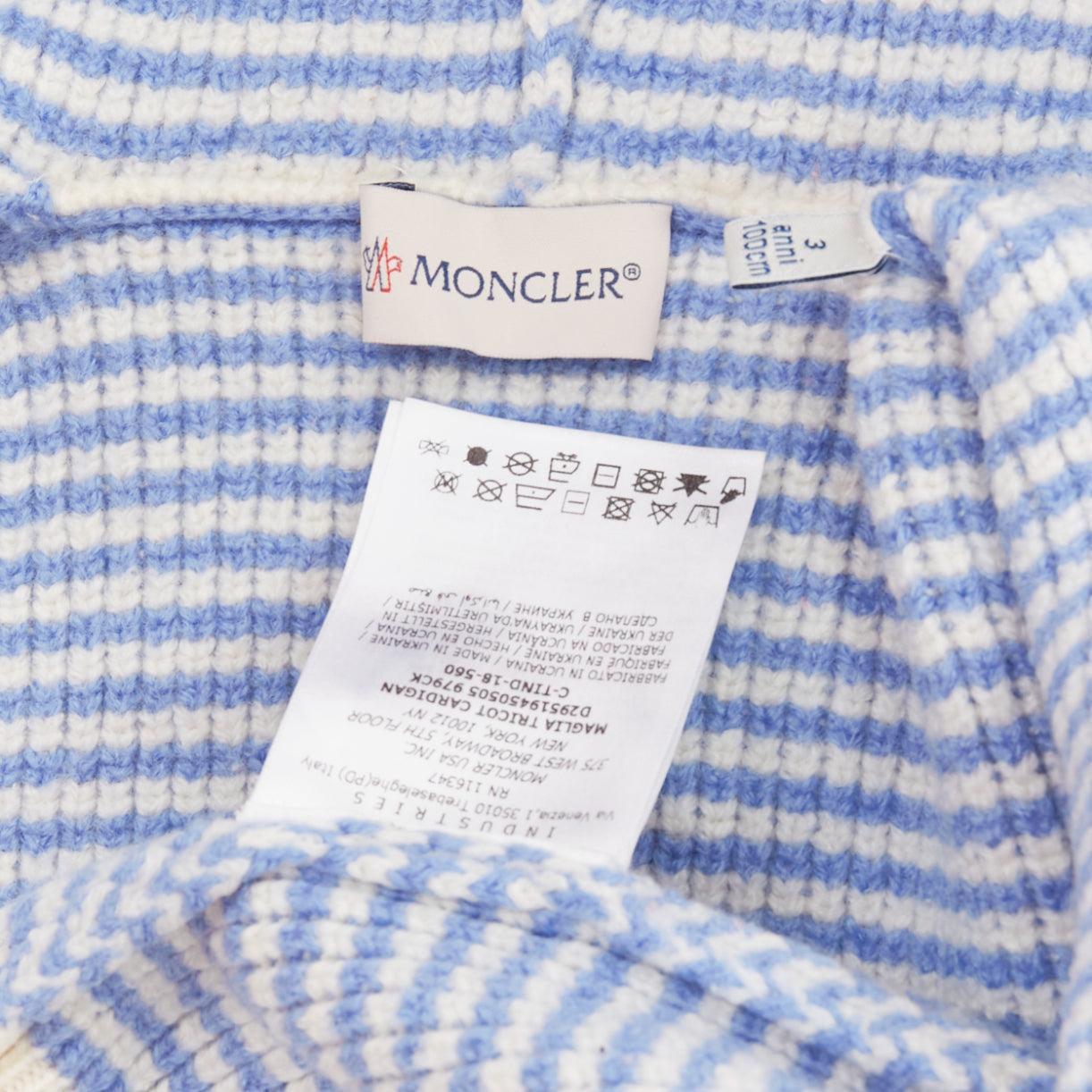 Moncler Enfant Kids Striped Knit Virgin Wool Hooded Ear Cardigan Sweater 3y View 5