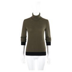 MONCLER F/W 2018 Green Black Trim Cashmere Turtleneck Long Sleeve Sweater Top