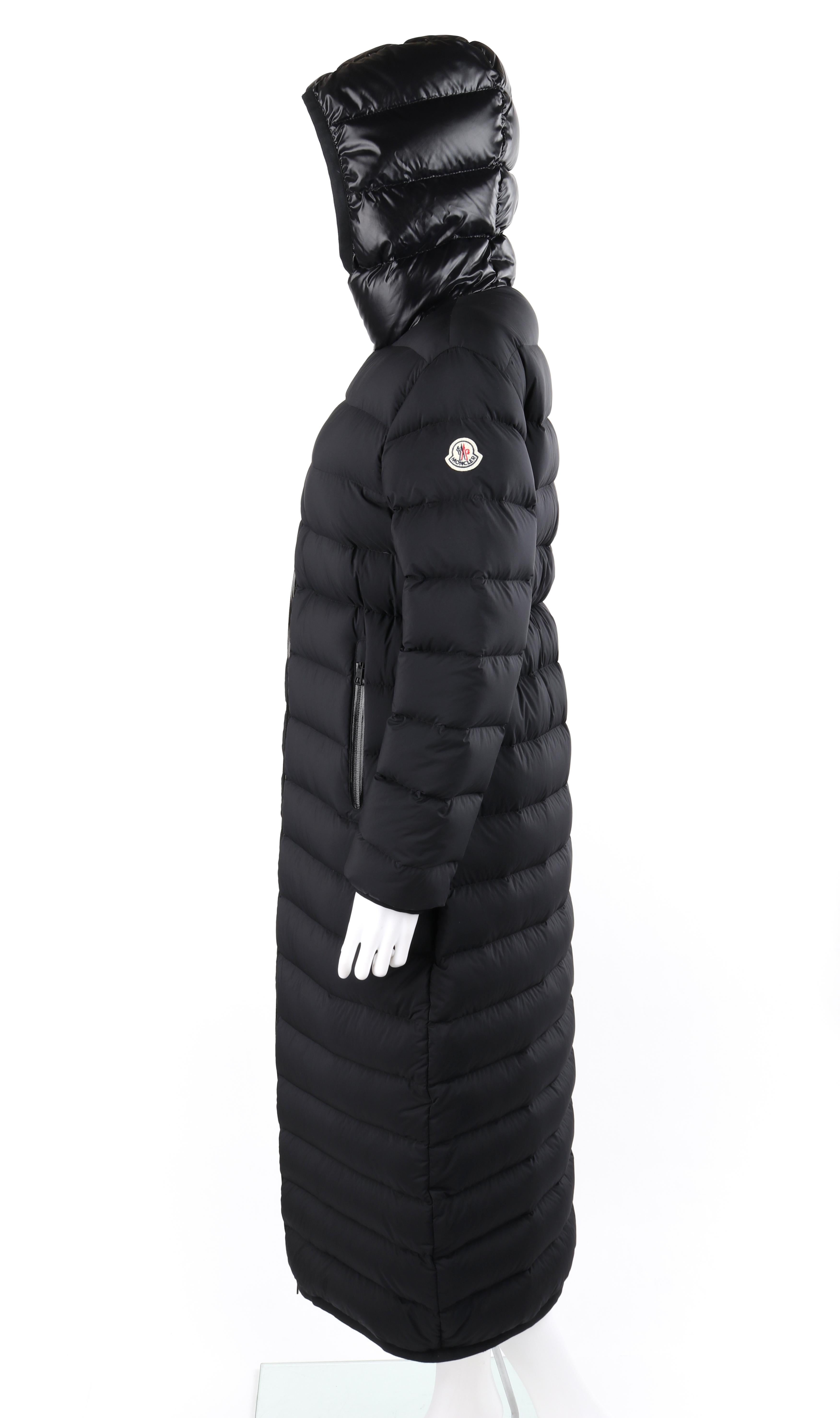 Women's MONCLER F/W 2018 “Grue” Black Hooded Quilted Long Down Puffer Coat Jacket NWT