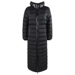 Used MONCLER F/W 2018 “Grue” Black Hooded Quilted Long Down Puffer Coat Jacket NWT