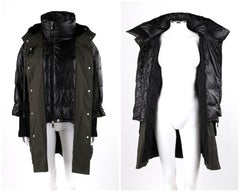 MONCLER A/I 2018 "Ocean Giubbotto", giacca con cappuccio a strati in oliva e nero, con cintura