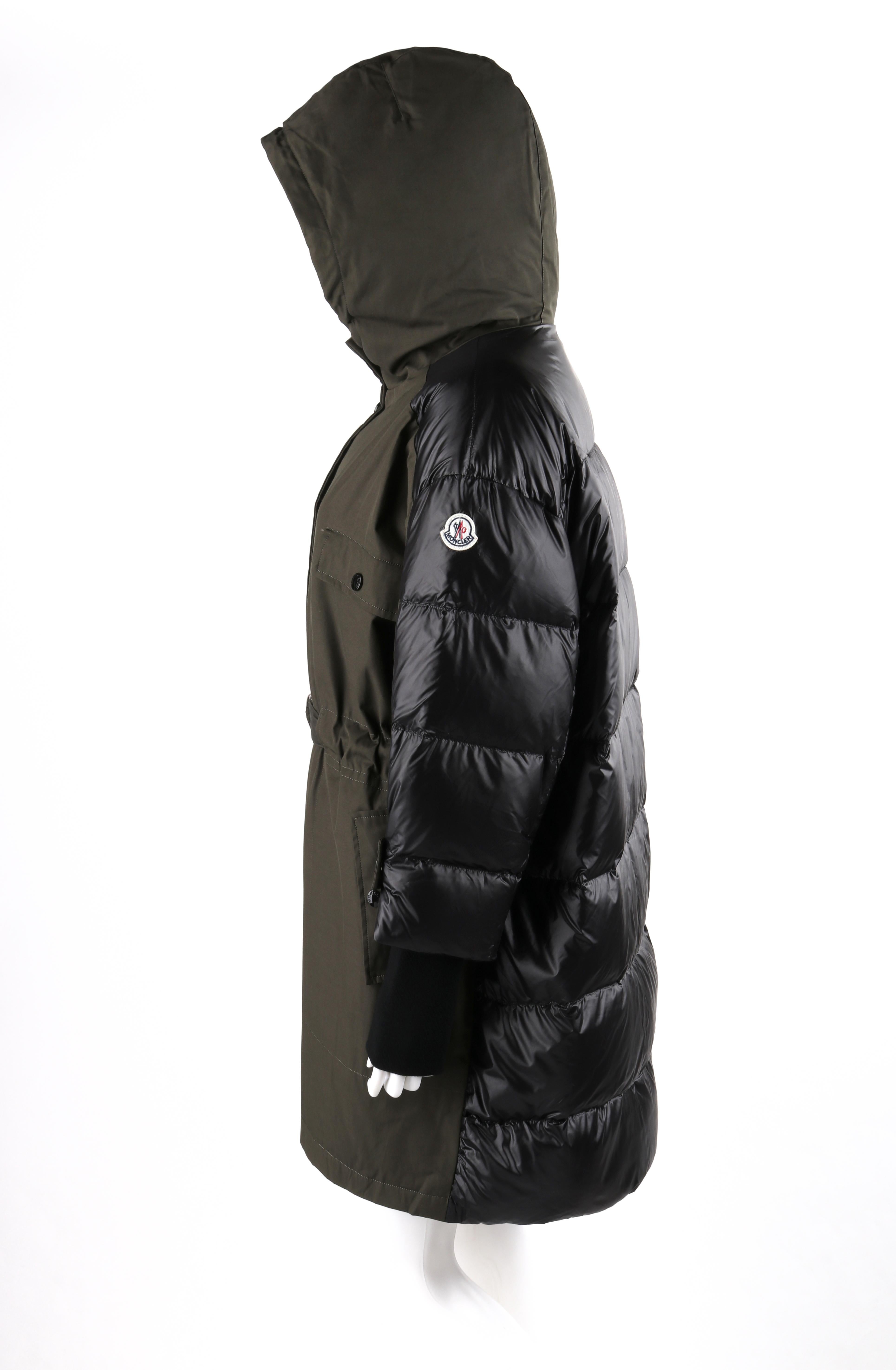 MONCLER F/W 2018 “Ocean Giubbotto” Olive Black Puffer Layer Belted Hooded Jacket For Sale 2