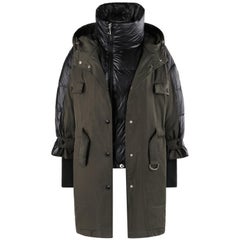 MONCLER F/W 2018 "Ocean Giubbotto" Veste à capuche ceinturée en laine polaire noire et olive