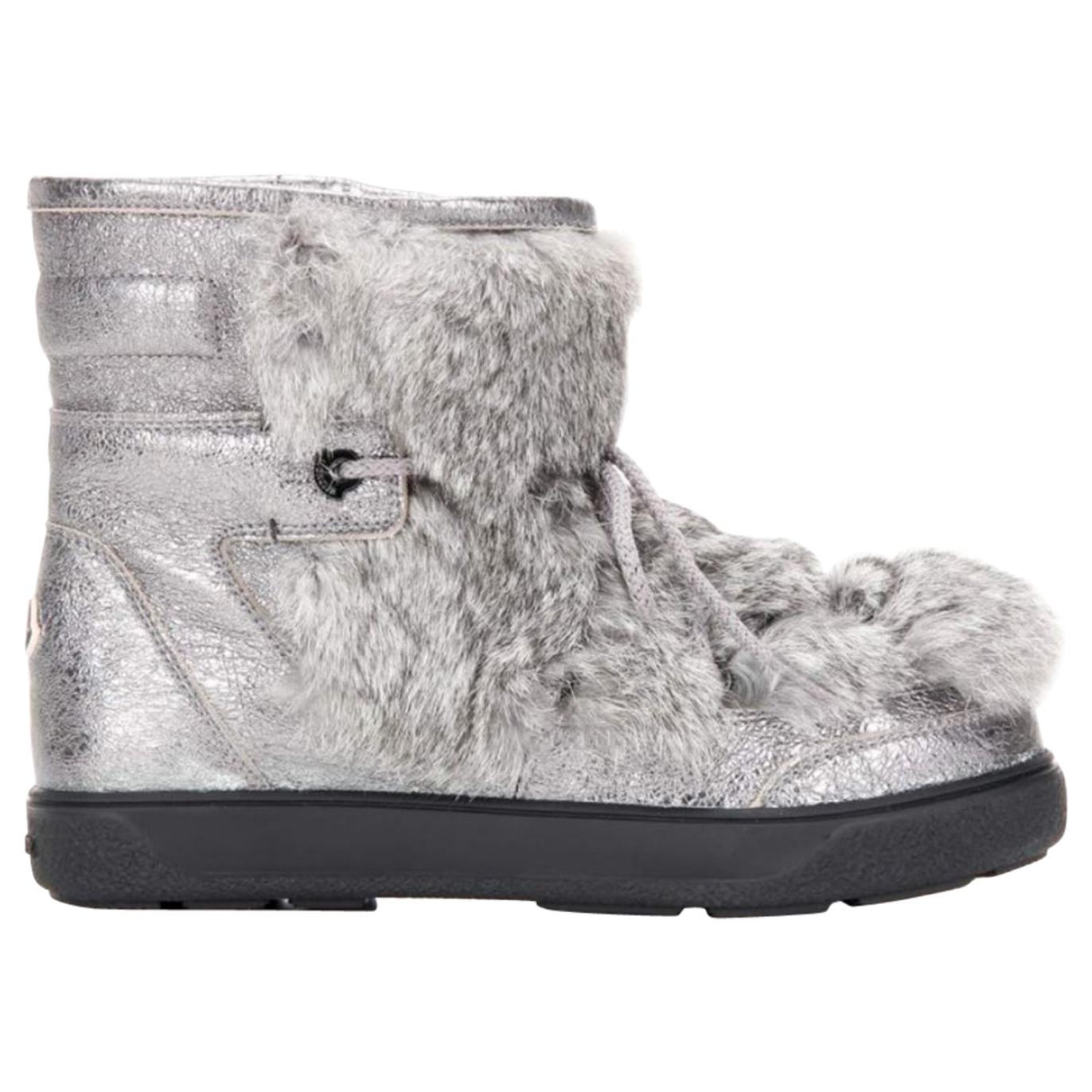 Moncler Fanny Fur Paneled Glittered Leather Snow Boots