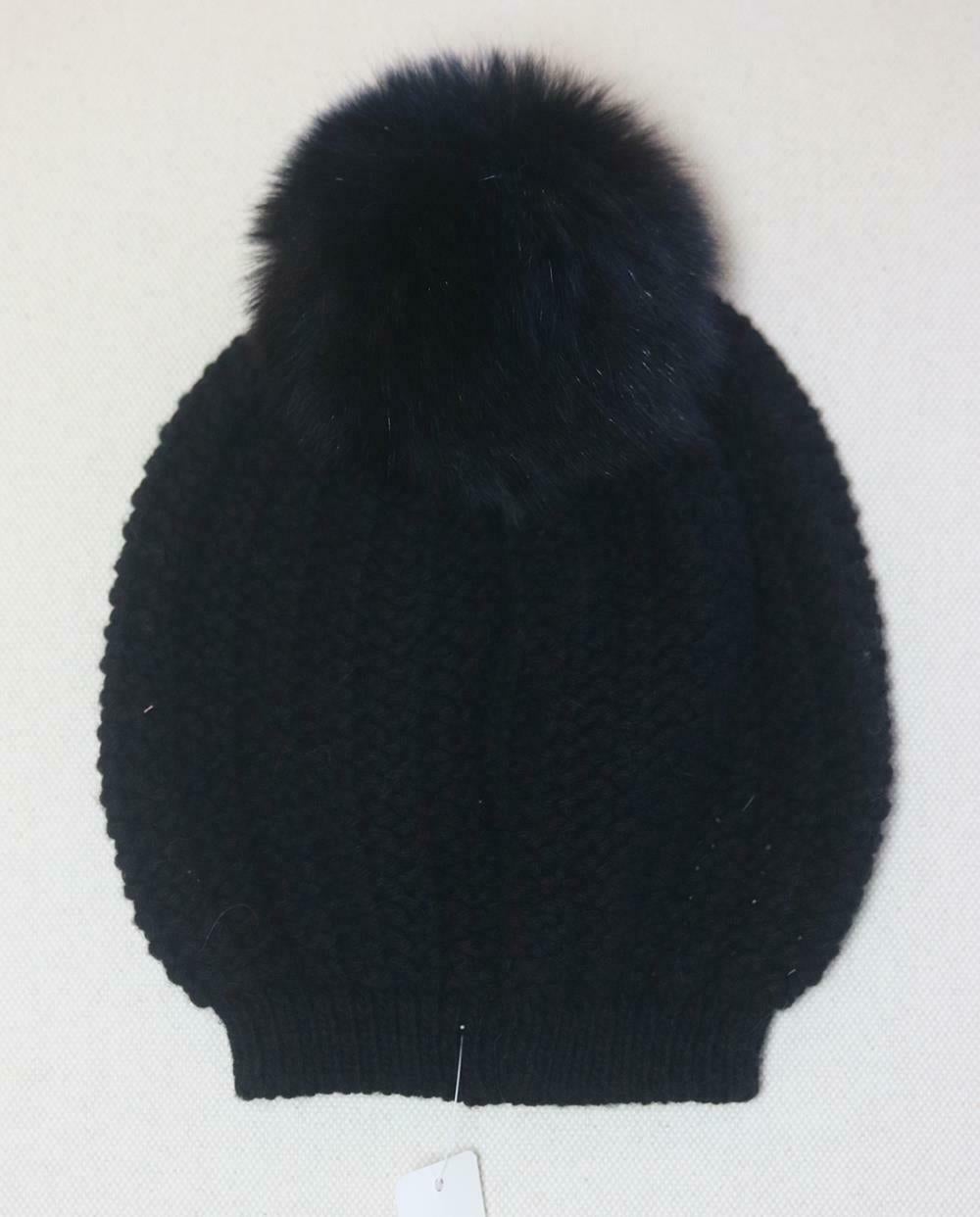 Black Moncler Fox Fur Trimmed Knitted Wool Blend Beanie
