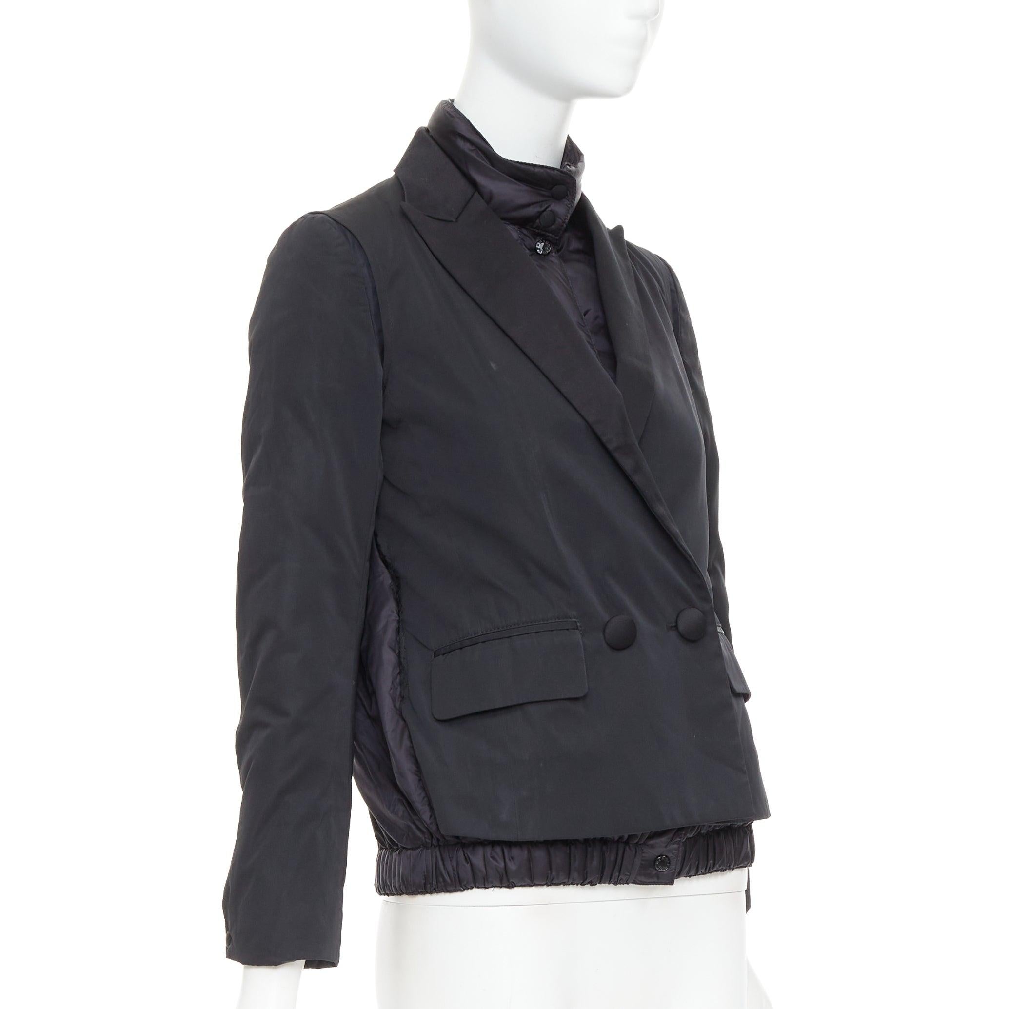 MONCLER G32-003 black layered down filled puffer tuxedo blazer top In Fair Condition For Sale In Hong Kong, NT