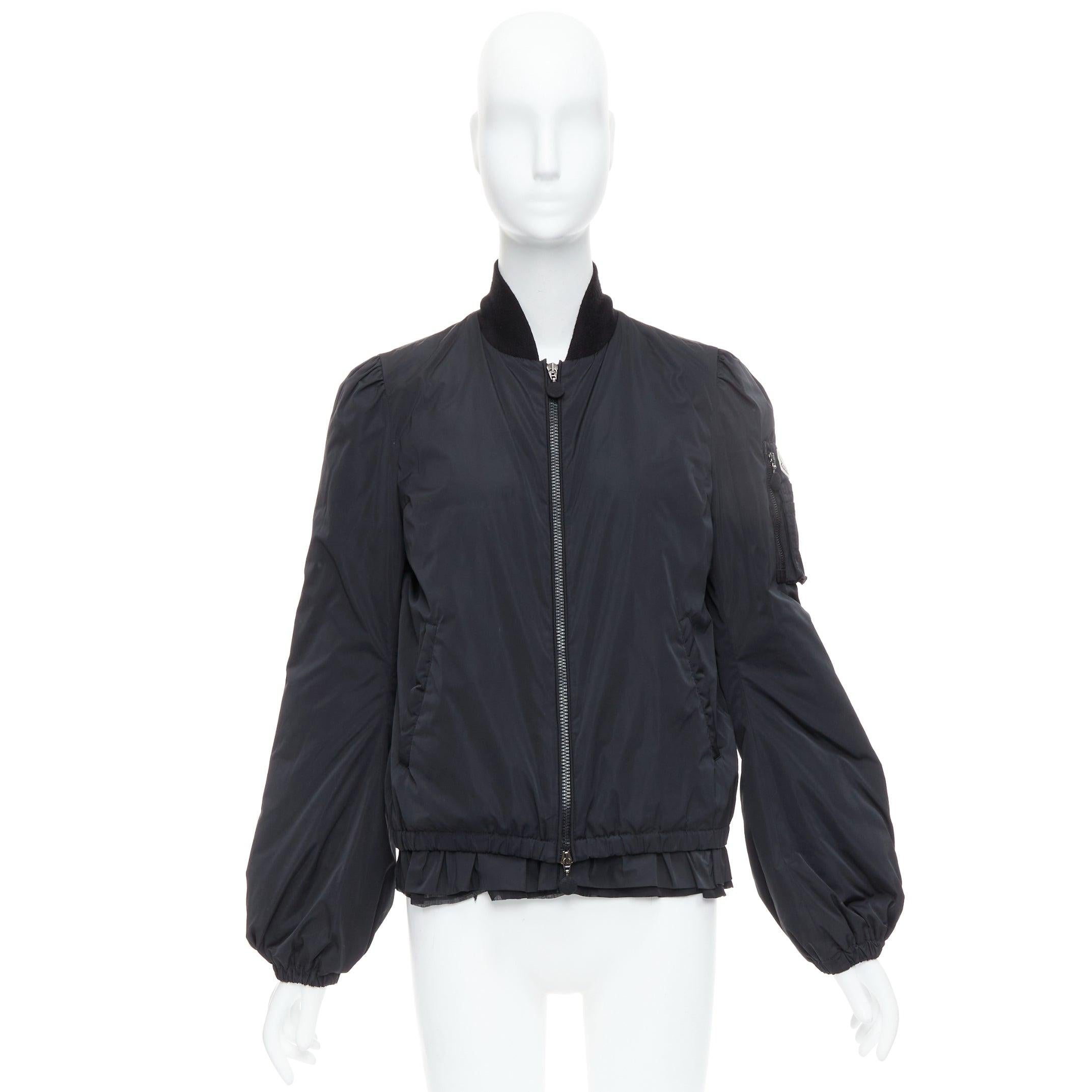 MONCLER G32-003 black logo puffer mesh trim nylon bomber Sz.2 M For Sale 5