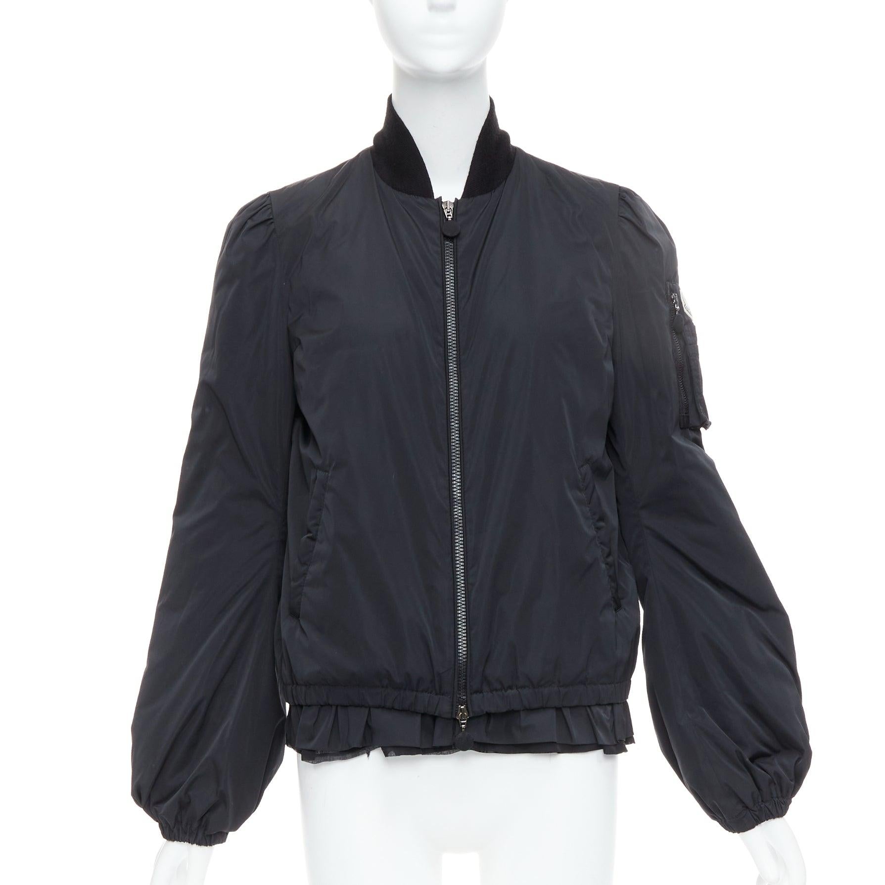 Black MONCLER G32-003 black logo puffer mesh trim nylon bomber Sz.2 M For Sale