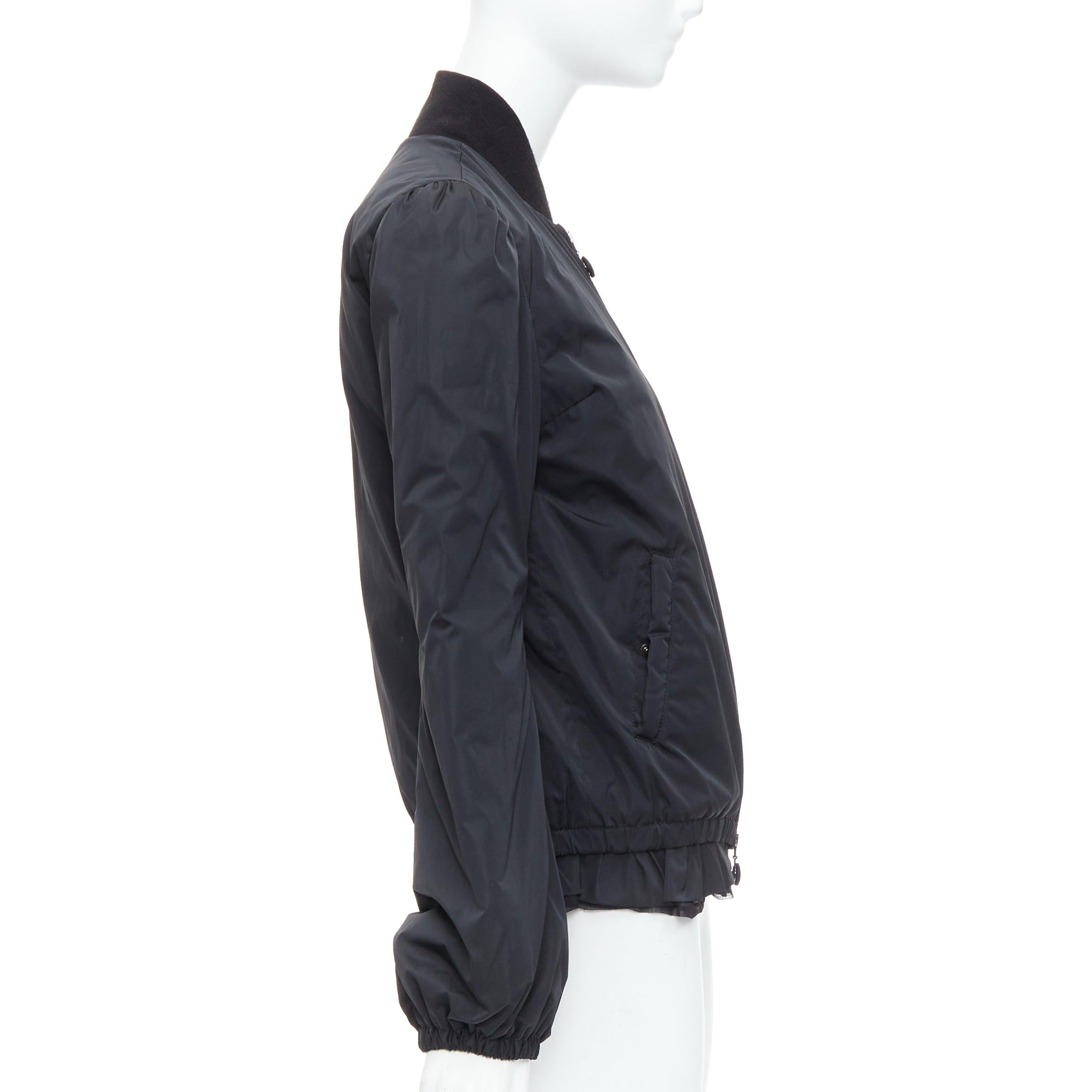 Women's MONCLER G32-003 black logo puffer mesh trim nylon bomber Sz.2 M For Sale