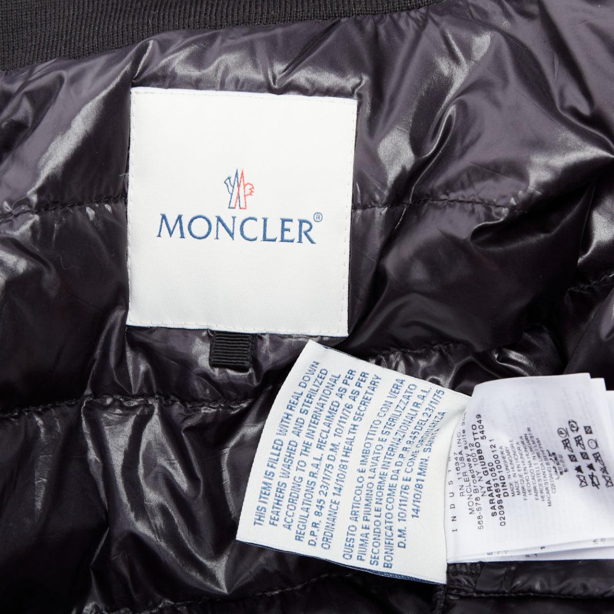 MONCLER G32-003 black logo puffer mesh trim nylon bomber Sz.2 M For Sale 4