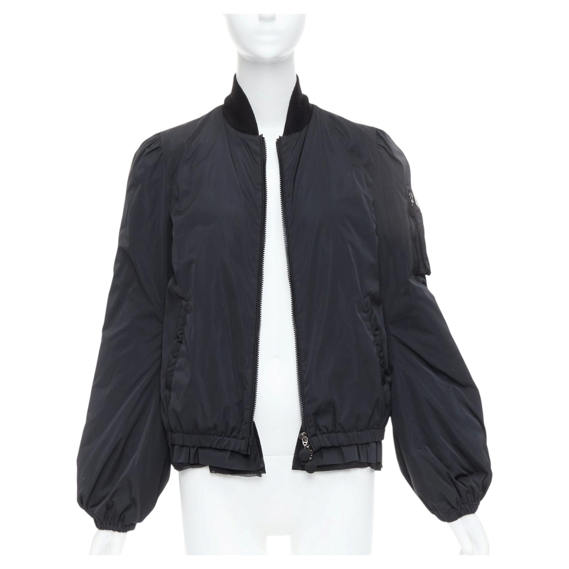 Pre-owned Moncler G32-003 Black Logo Puffer Mesh Trim Nylon Bomber Sz.2 M